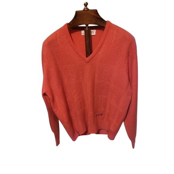 Pringle of Scotland 100% Lambswool Pullover Sweater Mens Size 42 Xl Pink V Neck - Picture 1 of 6